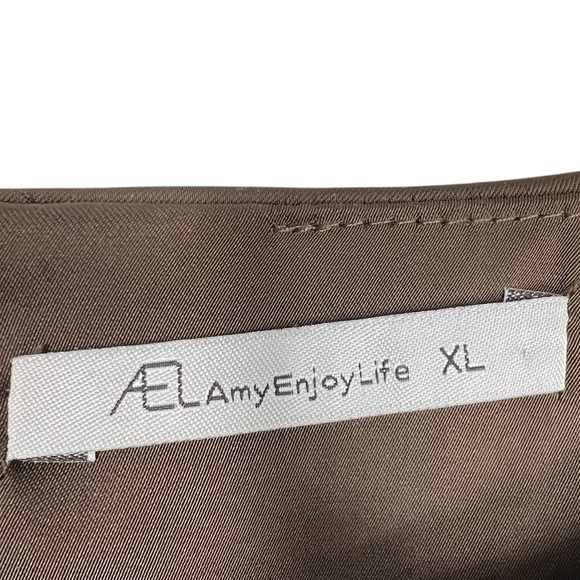 AMY ENJOY LIFE Chocolate Brown Satin Short Sleeve Mini Dress XL - Picture 2 of 6